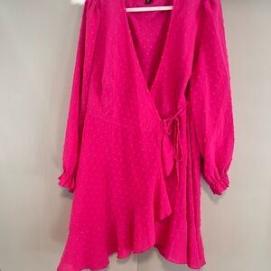SHEIN Vibrant Pink Long Sleeve Dress